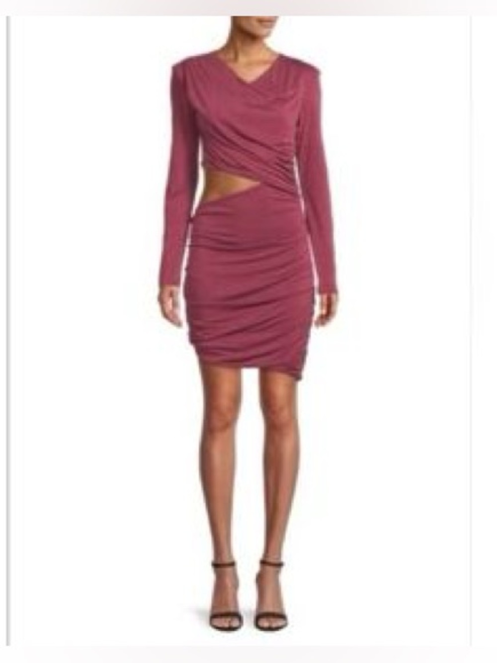 Bardot Long-Sleeve Ruched Cutout Bodycon Dress in Dusty Rose